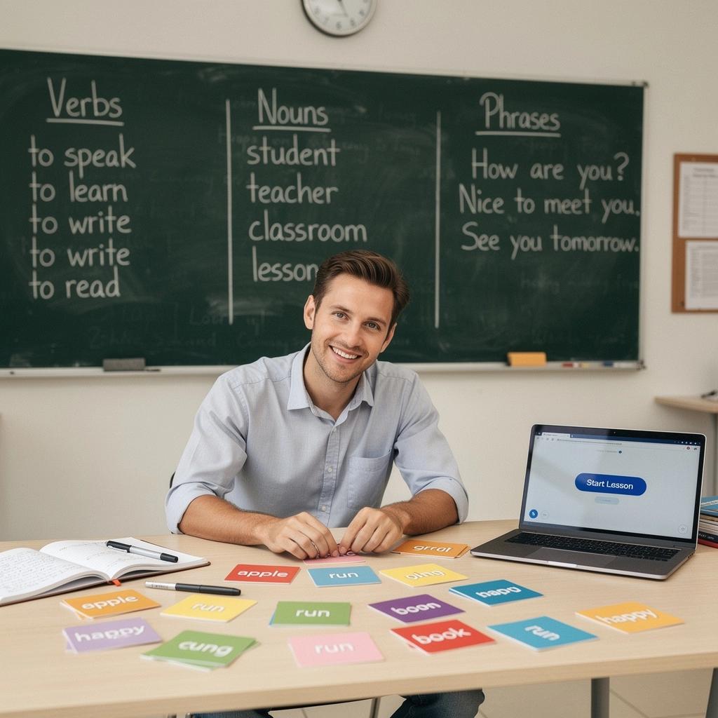 Csoportos nyelvi workshop, ahol a résztvevők együtt tanulnak.